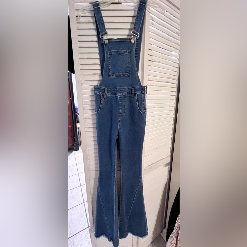Vici Dark Blue Denim Flared Overalls in Small - Picture 3 of 12